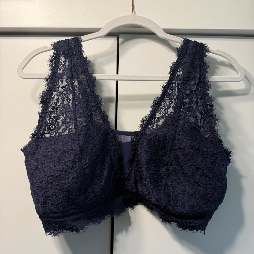Lace Wireless Bralette - Navy